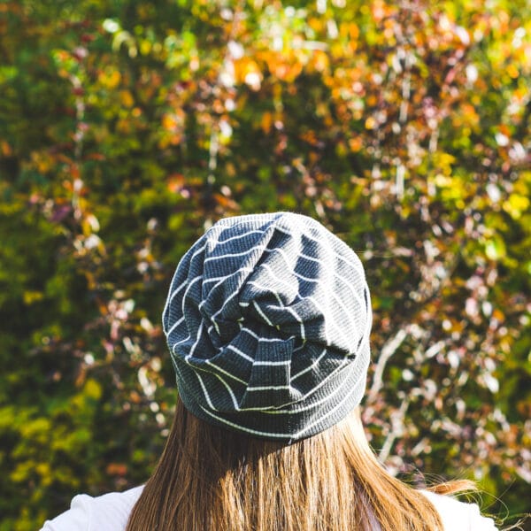 Looking at the back of a Ryley twist top beanie.